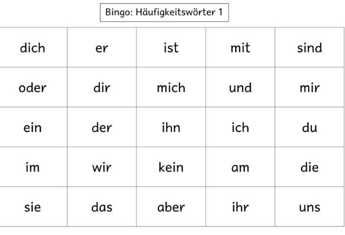 bingo haeufigkeitswoerter • Bingo - Blitzlesen - Häufigkeitswörter - Lesetraining
