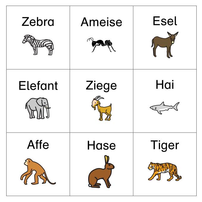 bingo tiere wort bild • Bingo - Tiere