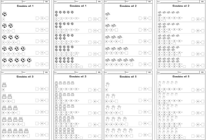 einmaleins ab • Arbeitsblätter zum 1er-, 2er-, 3er-, 4er- und 5er-Einmaleins