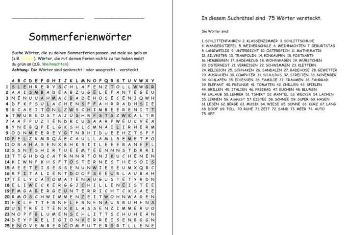 sommerferienwoerter suchsel • Suchsel - Sommerferienwörter