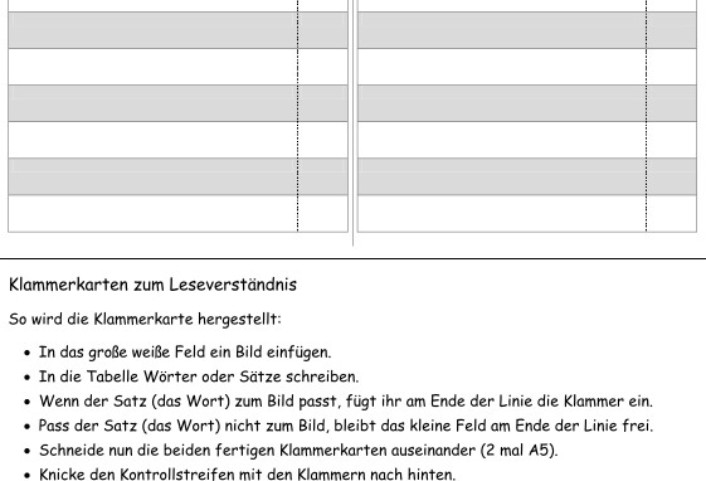 klammerkarte leseverstaendnis • Klammerkarte Leseverständnis