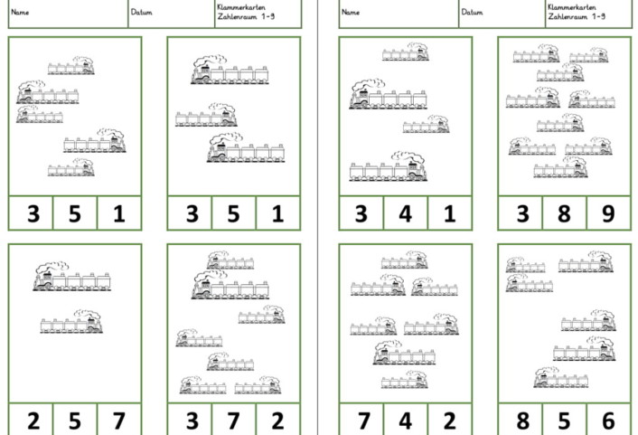 klammerkarten zuege • Klammerkarten im Zahlenraum 1-9