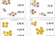 geldbetraege ausrechnen • Euroscheine und -Münzen mit Beträgen verbinden