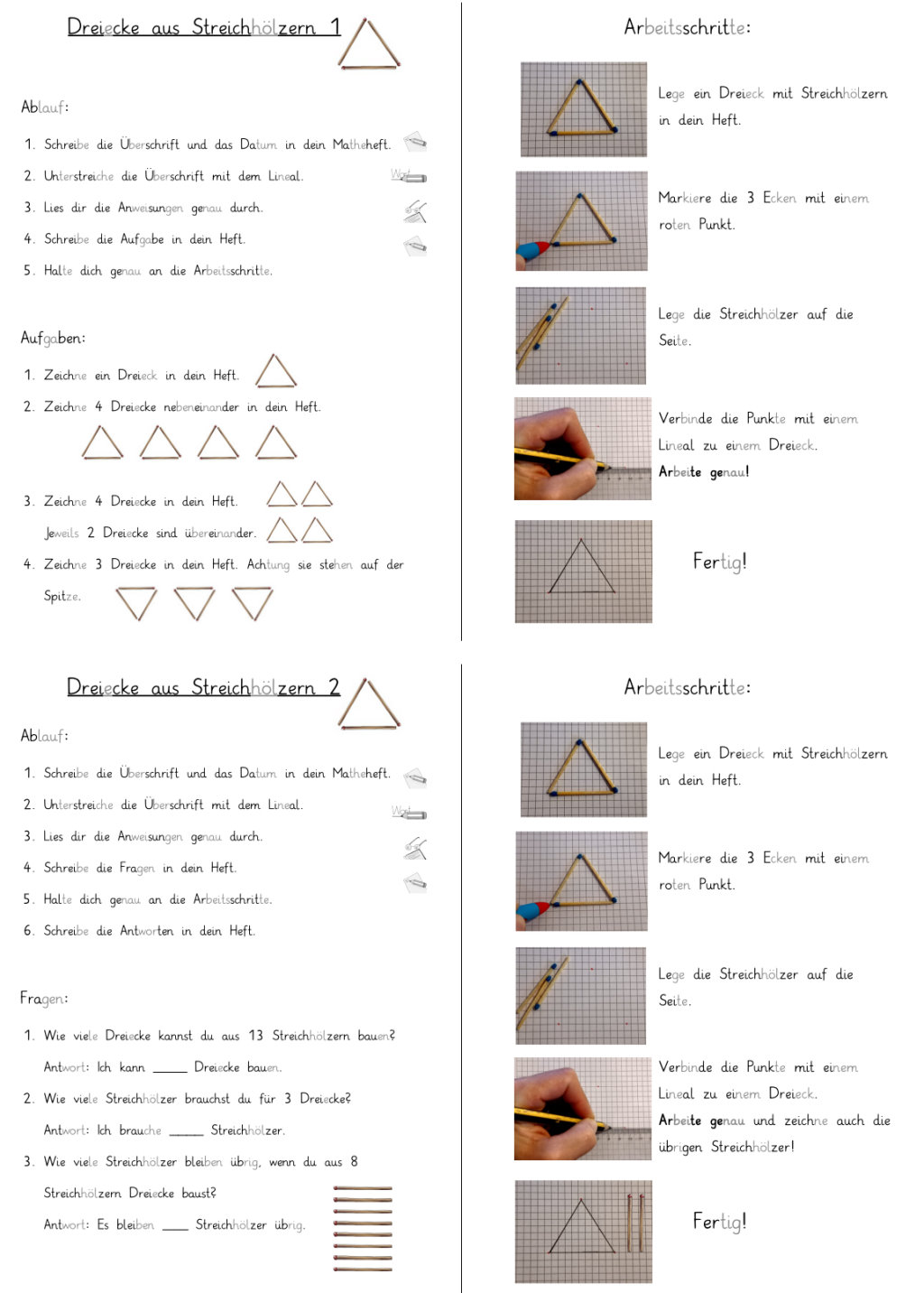 dreiecke aus streichhoelzern • Dreiecke aus Streichhölzern