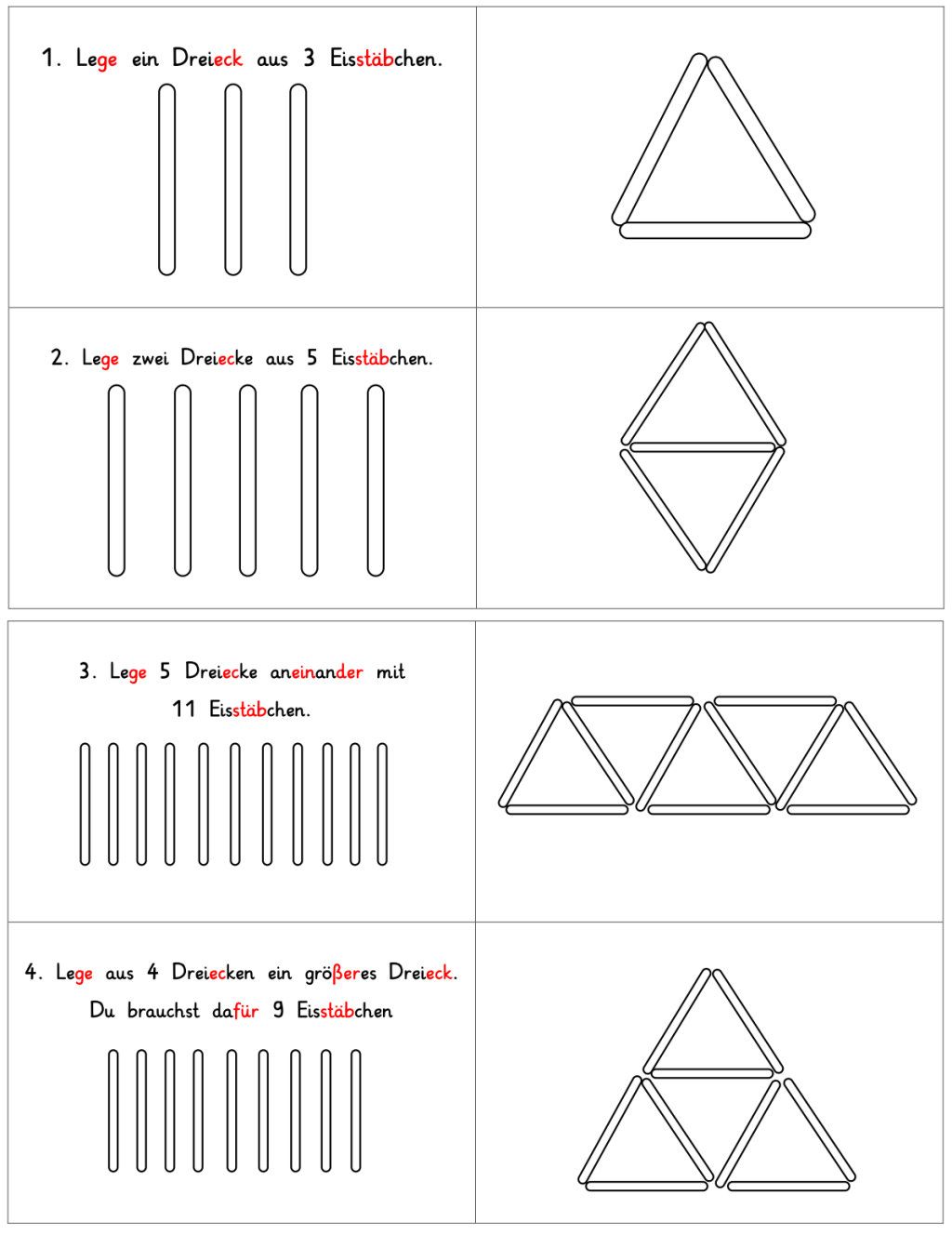 dreiecke eistaebchen • Dreiecksfiguren aus Eisstäbchen