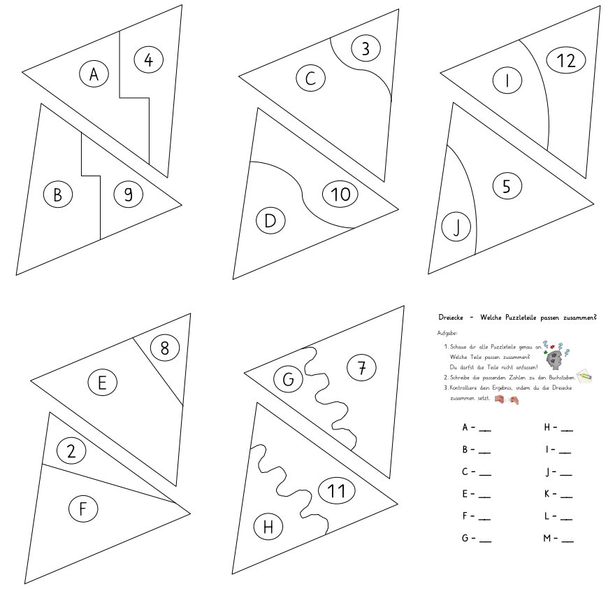 dreiecke puzzle mit ab • Dreiecke - Puzzle mit Arbeitsblatt