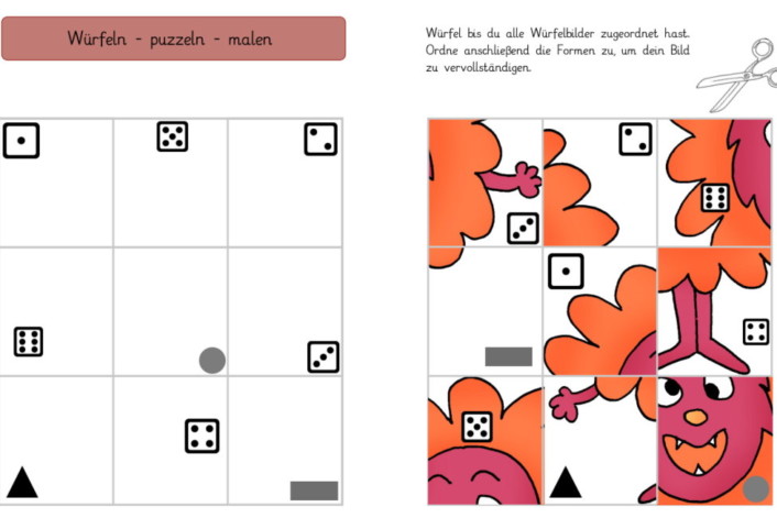 mathe monster wuerfel und formen zuordnen • Mathe Monster - Würfel und Formen