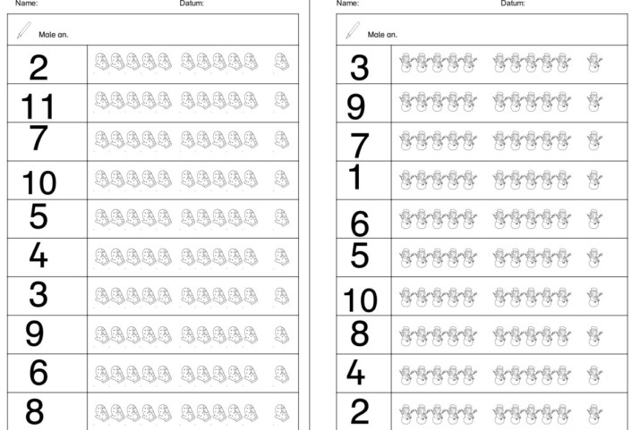 mengen und zahlen 10 und 11 anmalen winter • Mengen und Zahlen bis 11 zum Thema Winter