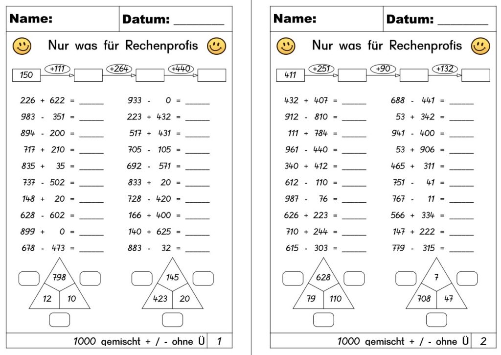 Rechenaufgaben Bis 1000 Zum Ausdrucken
 Gemischte Aufgaben im ZR 1000 ohne Übergang • gpaed