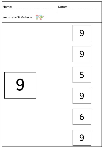 9 verbinden • 9 mit passenden Zahlen verbinden