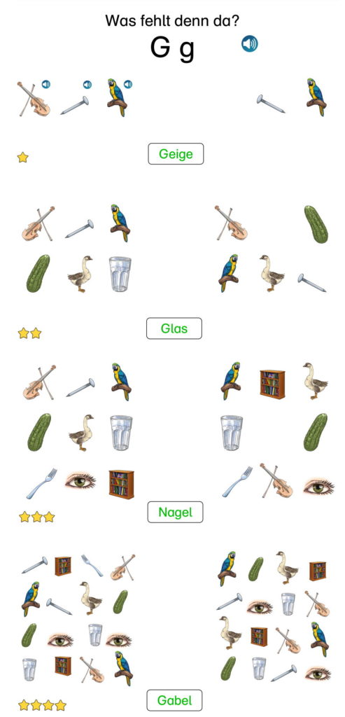 was fehlt denn da g • Leseprofi und Hören & Lesen - Momel Fibel