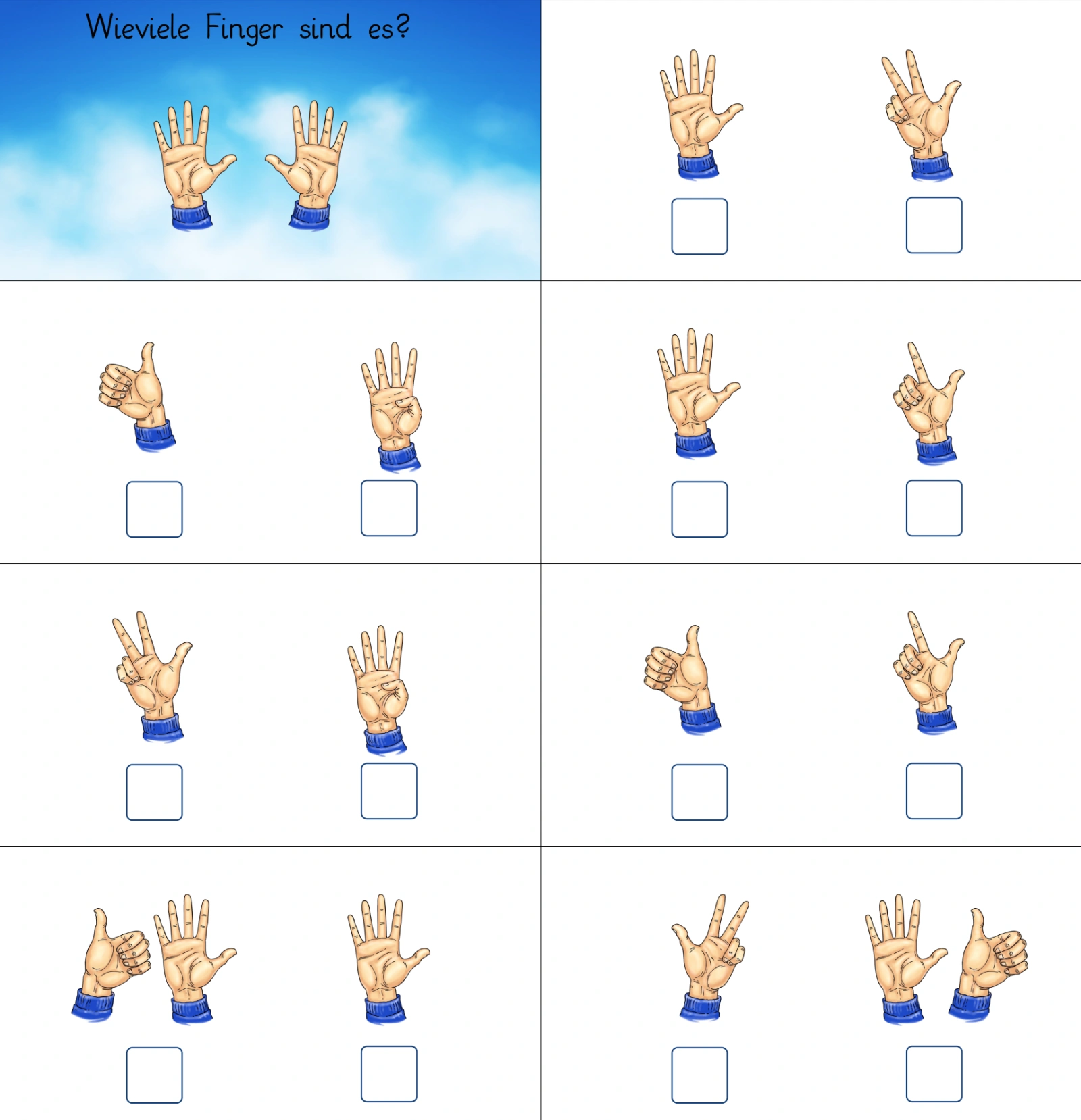 wsc go fingerbilder bis 6 • Fingerbilder bis 6 mit Sprache zuordnen - Worksheet Go!