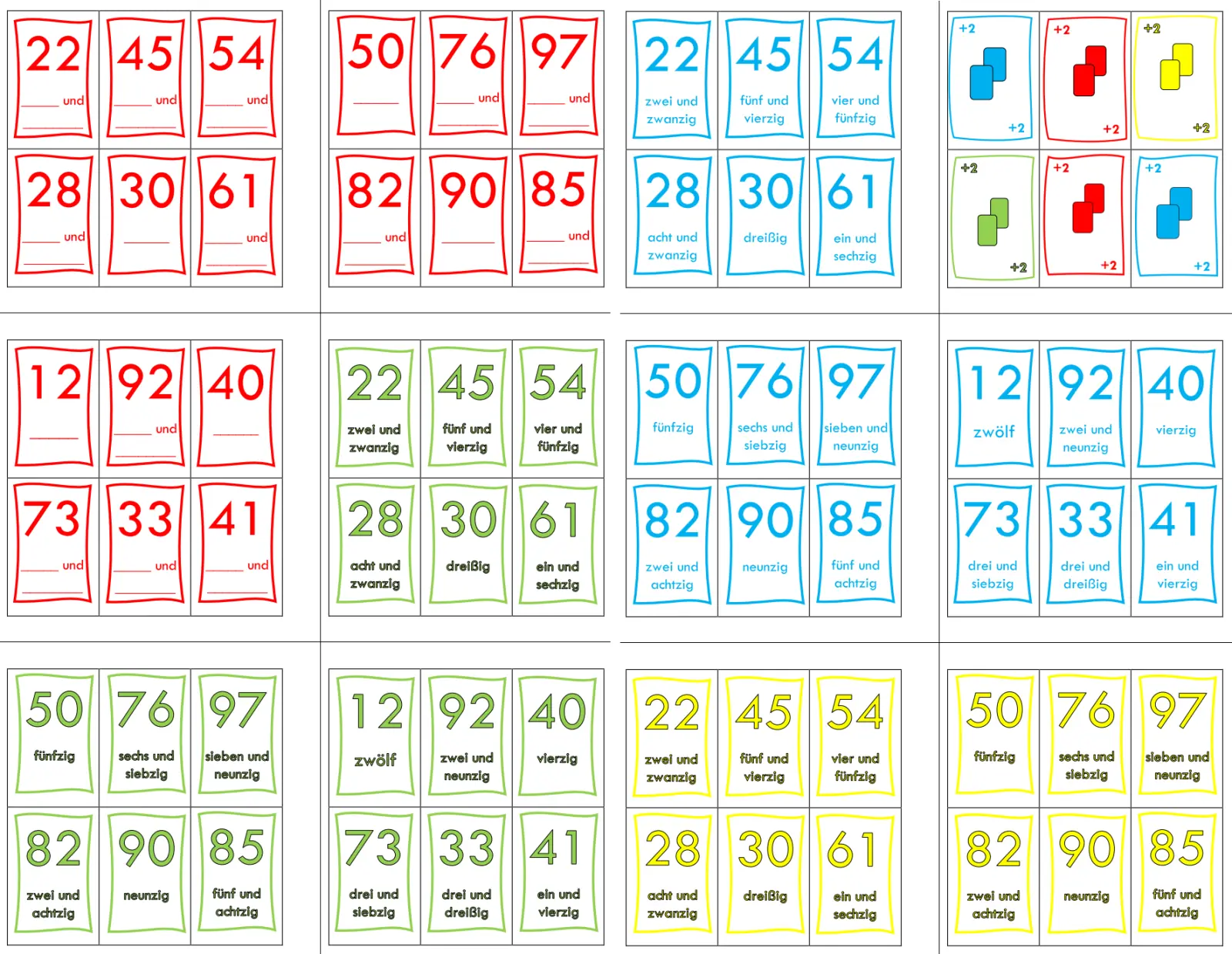 kartenspiel zr100 • Zahlenkartenspiel mit zweistelligen Zahlen