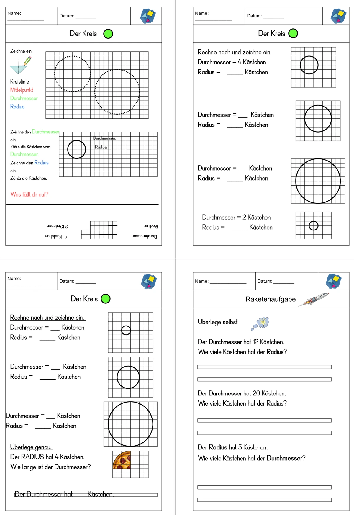 kreis merkwoerter radius durchmesser • Kreis - Merkwörter und Flächenformen