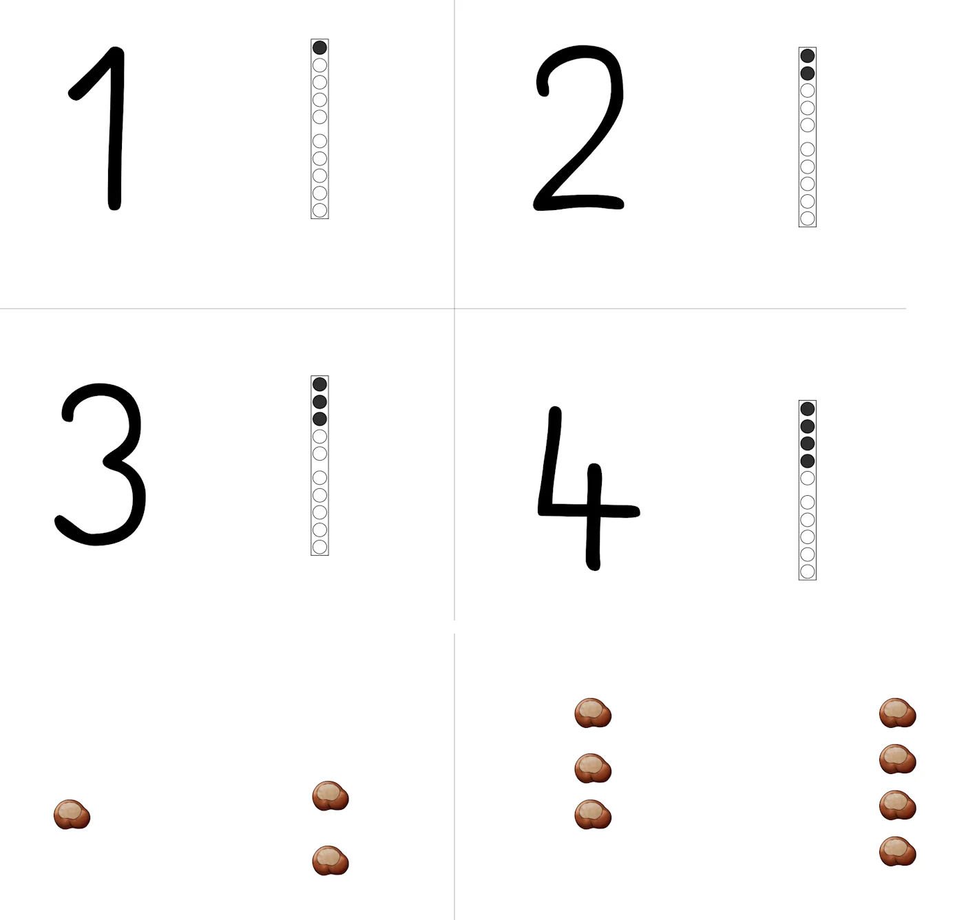 1 10 ziffer und punkt und kastanien • Zahlen 1-10 zuordnen - Punkte und Kastanien