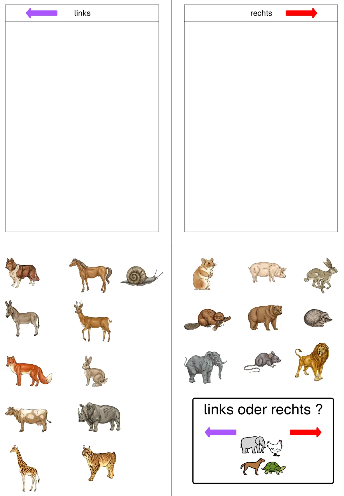 aufgabenmappe links rechts tiere • Aufgabenmappe links oder rechts - Tiere