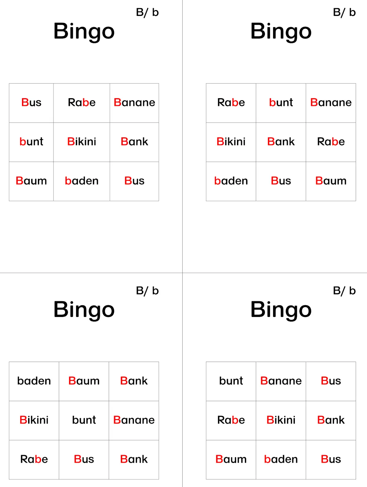 bingo mit b und d • Bingo zum Dd und Bb