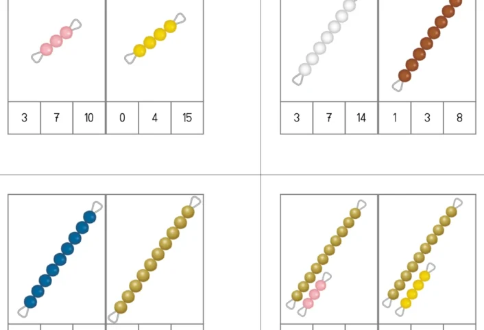 klammerkarte montessori perlen zr 20 • Montessori farbige Perlen - Klammerkarten