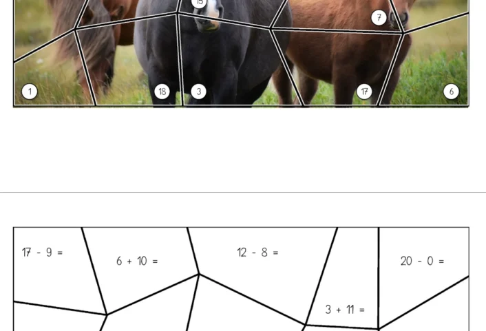 puzzle pferd plus minus zr20 mit uebergang • Puzzle Addition und Subtraktion im ZR 20 mit Zehnerübergang