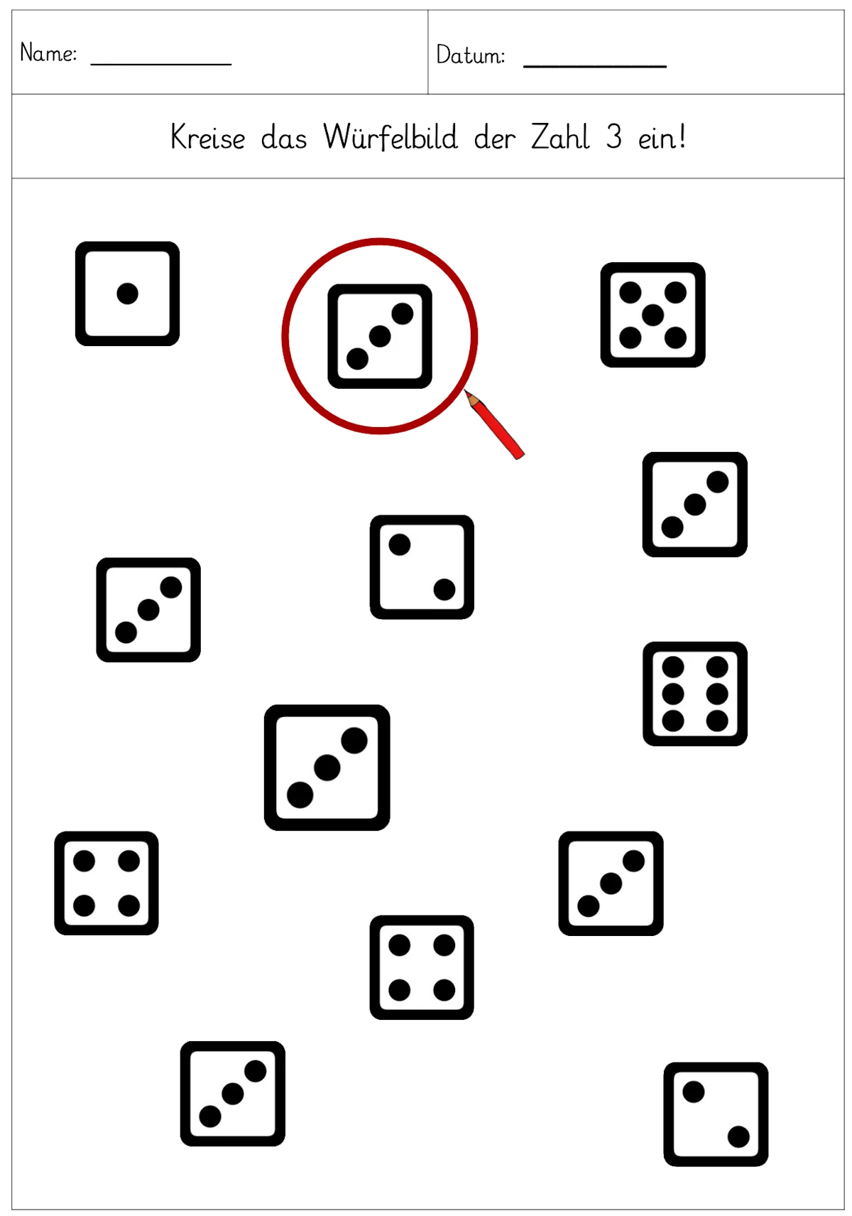 wuerfelbild zahl einkreisen 1 4 • Würfelbilder der Zahlen 1-4 einkreisen