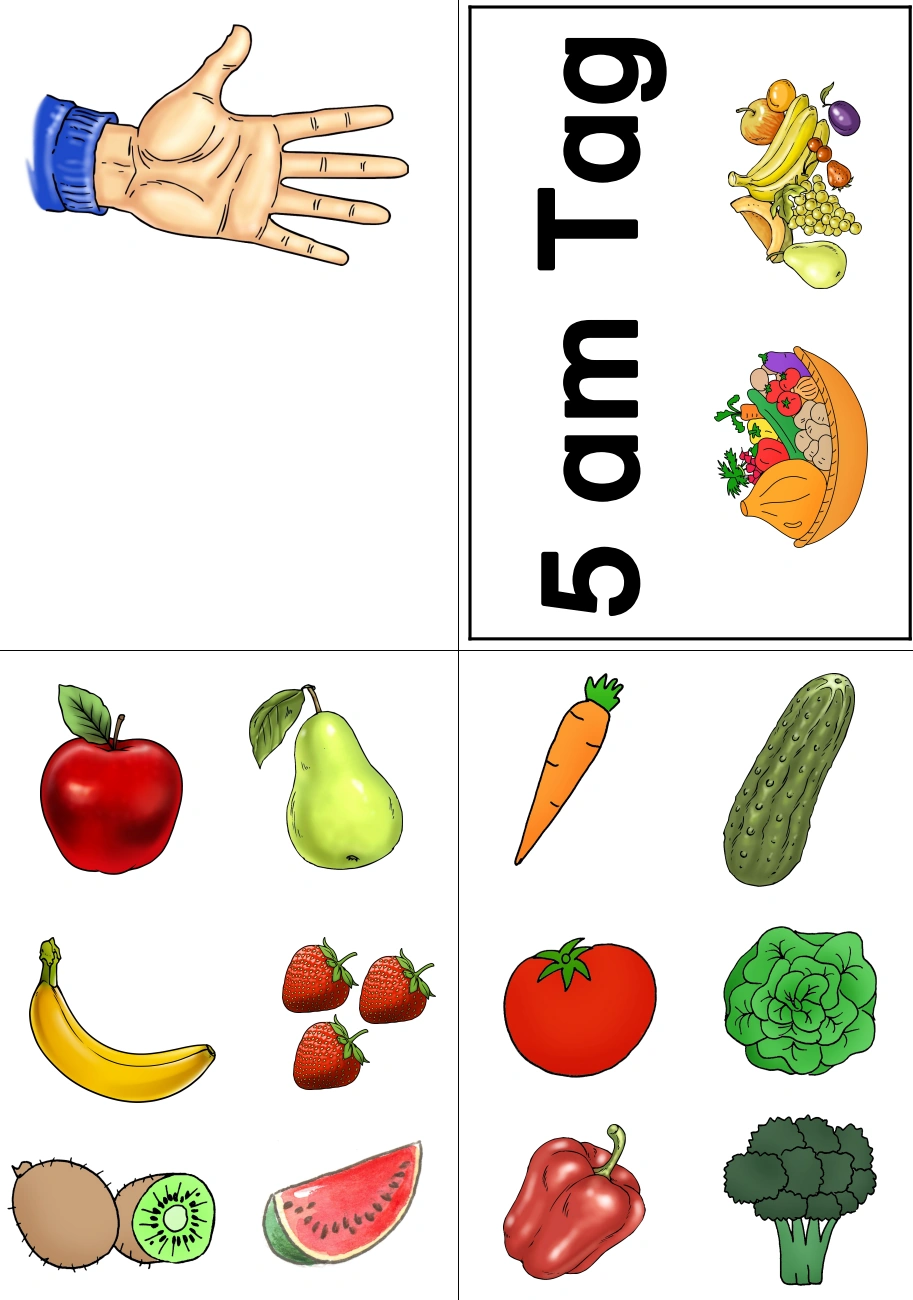 5 am tag tafelbild haende • Tafelbild - 5 am Tag - Obst und Gemüse