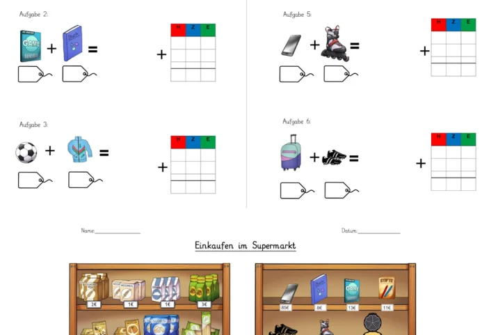 einkaufsaufgaben supermarkt • Schriftliche Addition beim Einkaufen