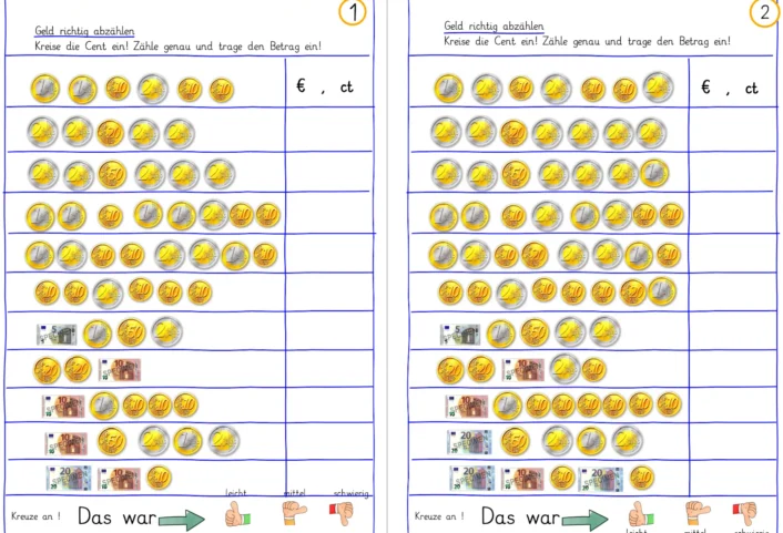 euro und cent richtig abzaehlen • Euro und Cent addieren im ZR 100