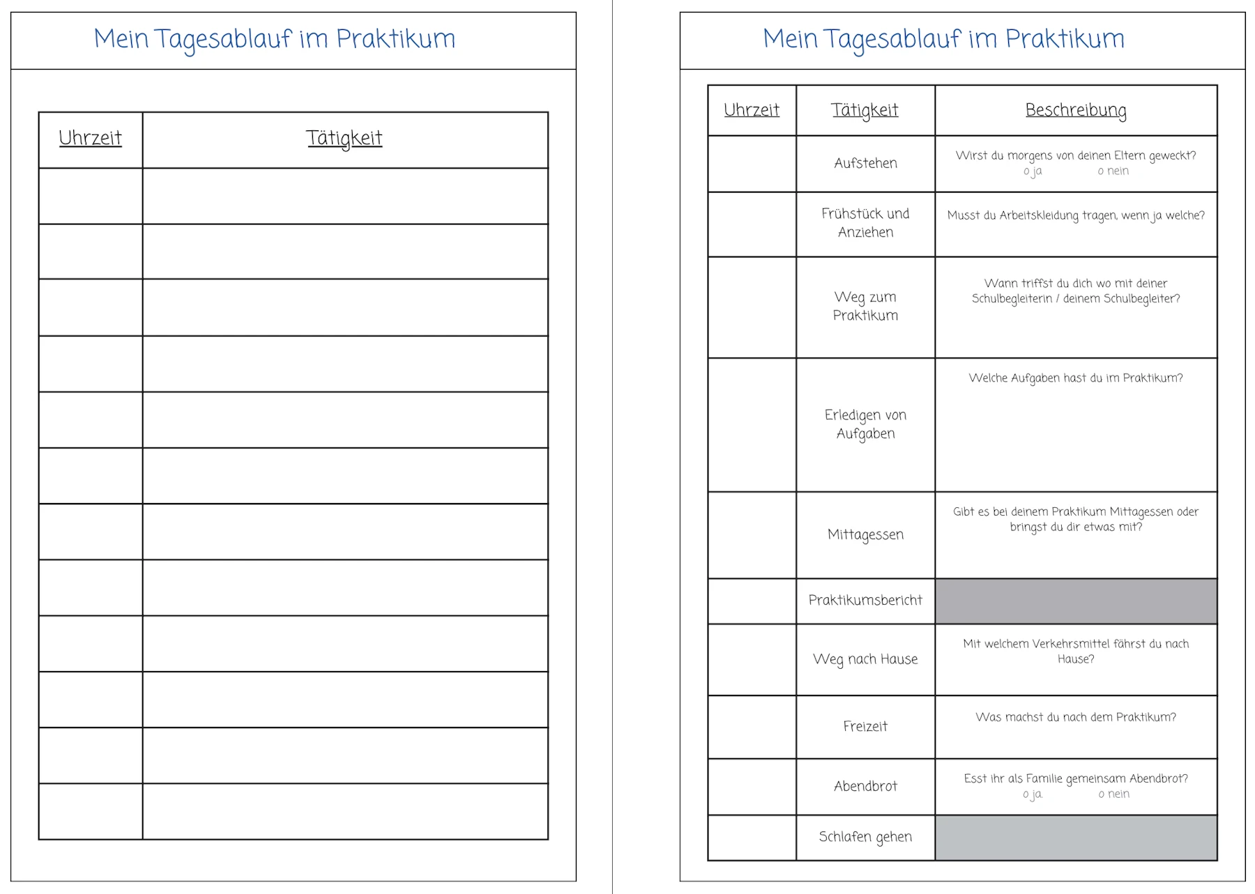 tagesablauf im praktikum • Tagesablauf im Praktikum