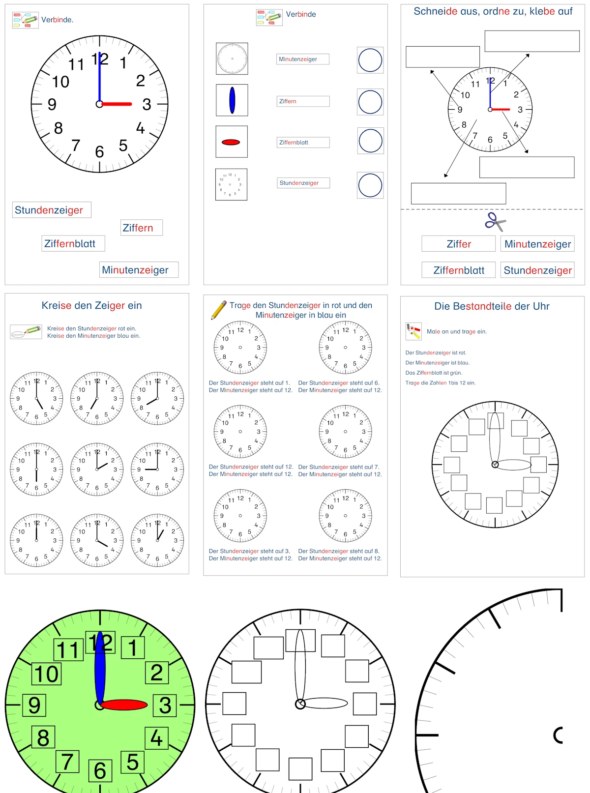 teile der uhr • Der Aufbau der analogen Uhr - Material