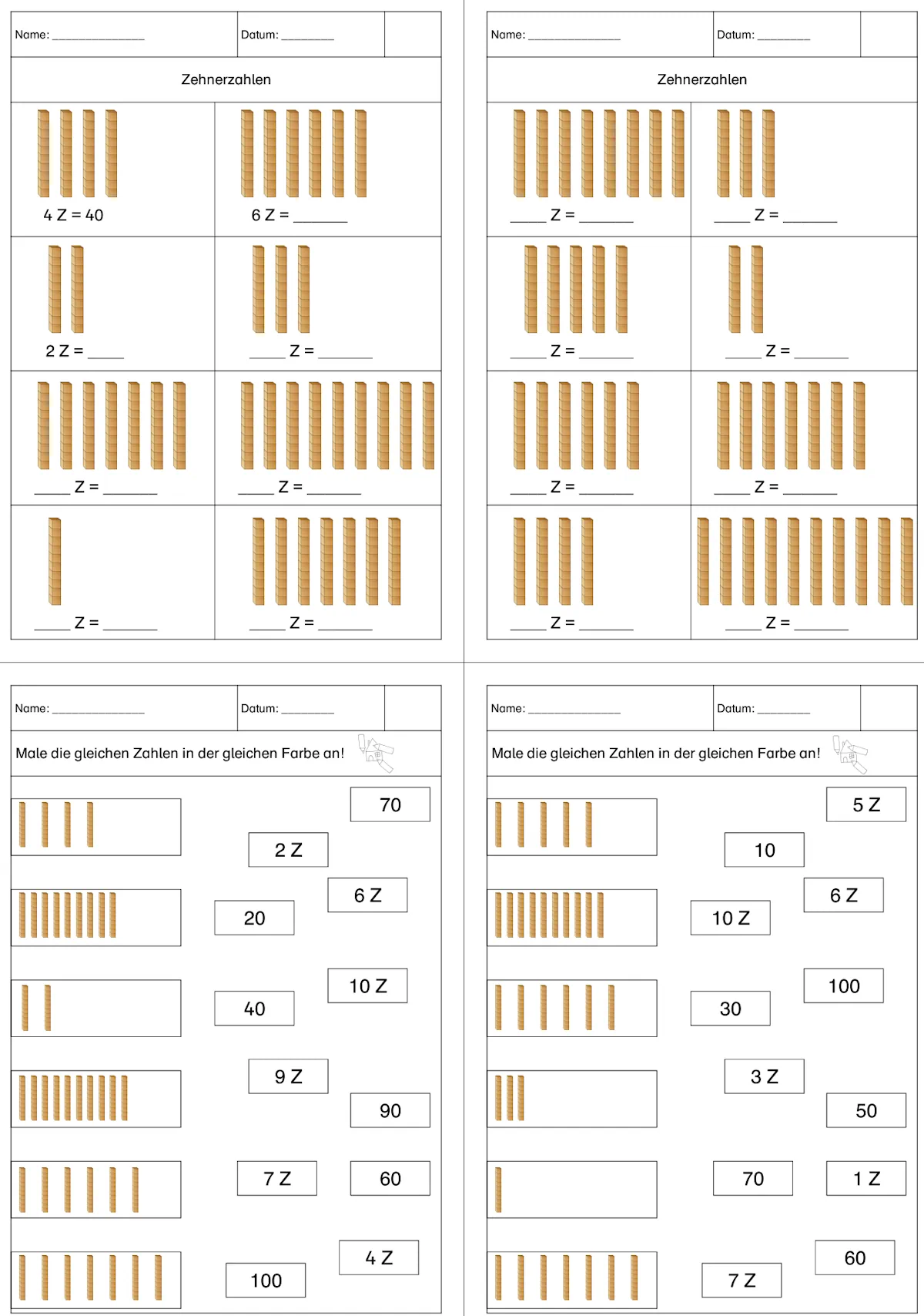 ab zehnerzahlen dienes • Zehnerzahlen mit Dienes-Material