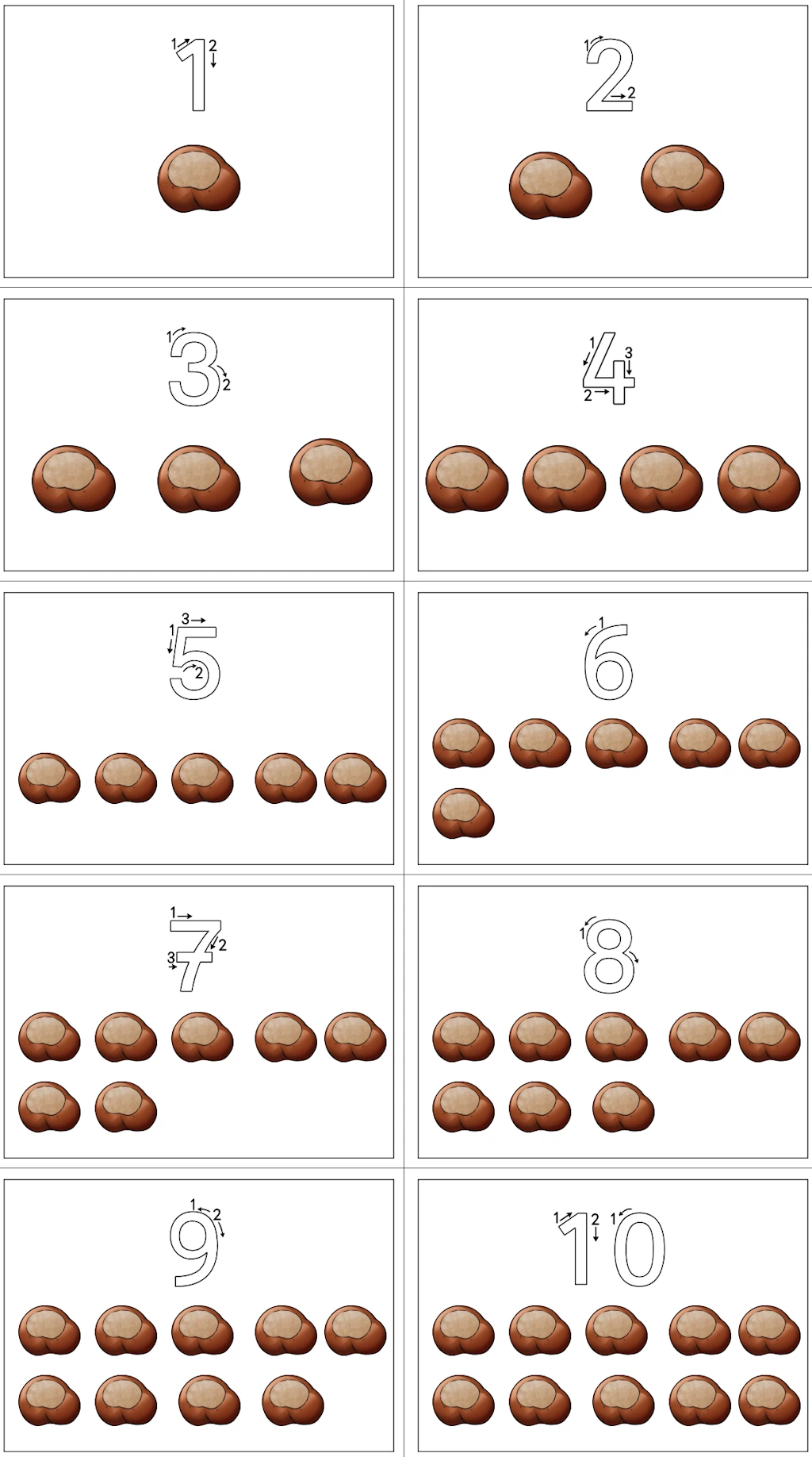 kastanien legen zr 10 • Zahlen und Mengen bis 10 mit Kastanien