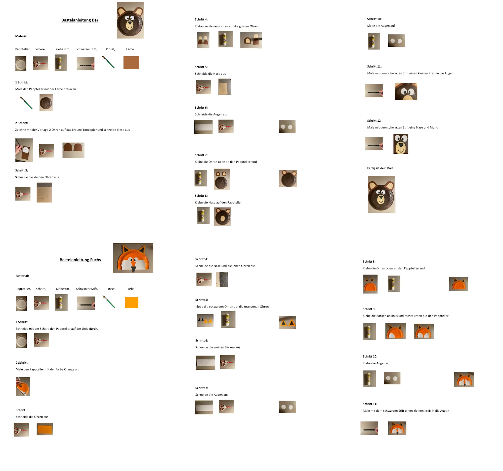 bastelanleitung baer und fuchs • Tiermaske Bär und Fuchs