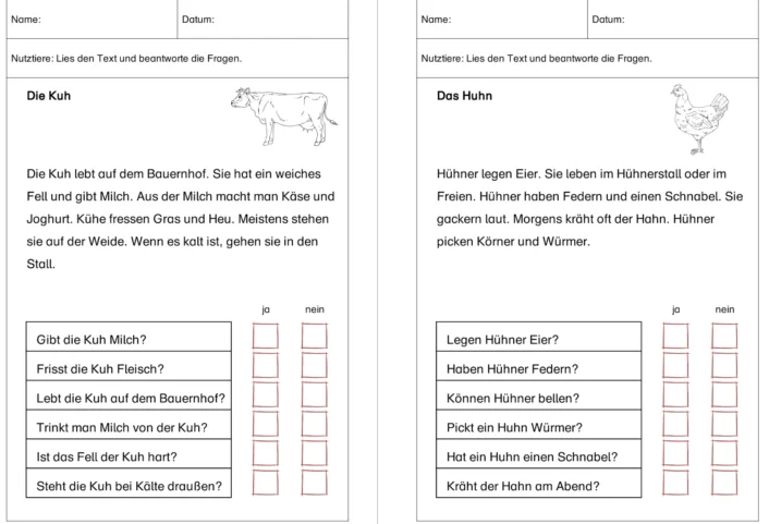 lesetexte nutztiere einfach • Lesetexte Nutztiere