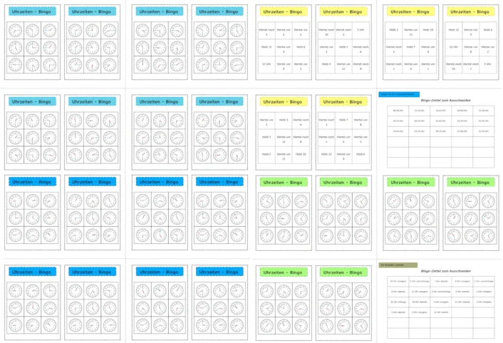 uhrzeiten bingo • Uhrzeiten-Bingos