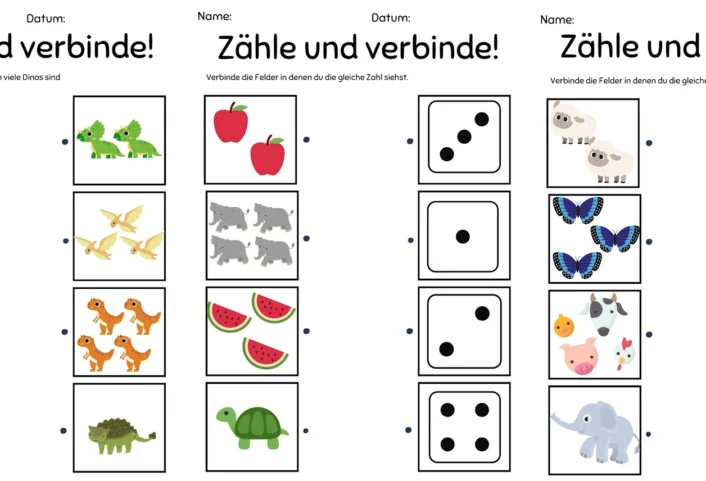 ab tiere zaehlen zr4 • Zahlenraum 4 - gleiche Mengen verbinden