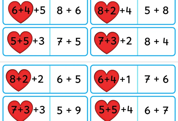domino zehneruebergang mit verliebten zahlen • Dominio - Zehnerübergang ZR 20