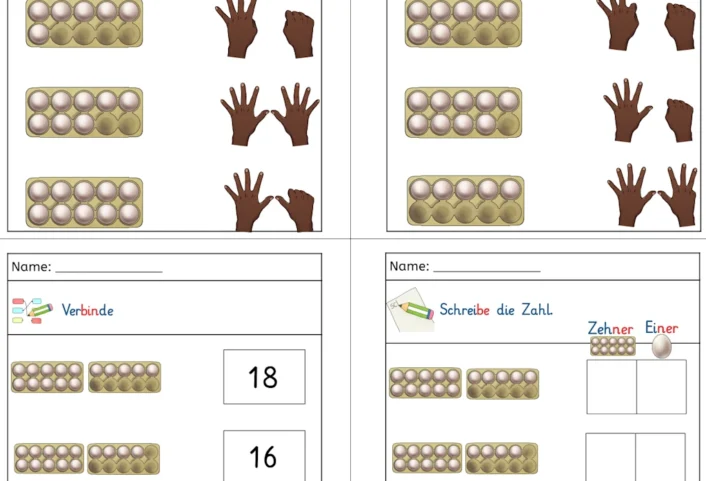 eierkarton mengen verbinden und schreiben zr 10 20 • Eierkarton - Mengen im ZR 10 und 20