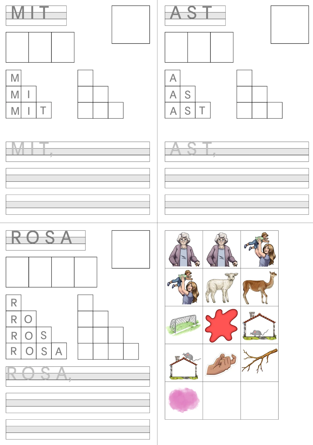 worterarbeitung woerter mit o m a i r t s l • Einfache Wörter