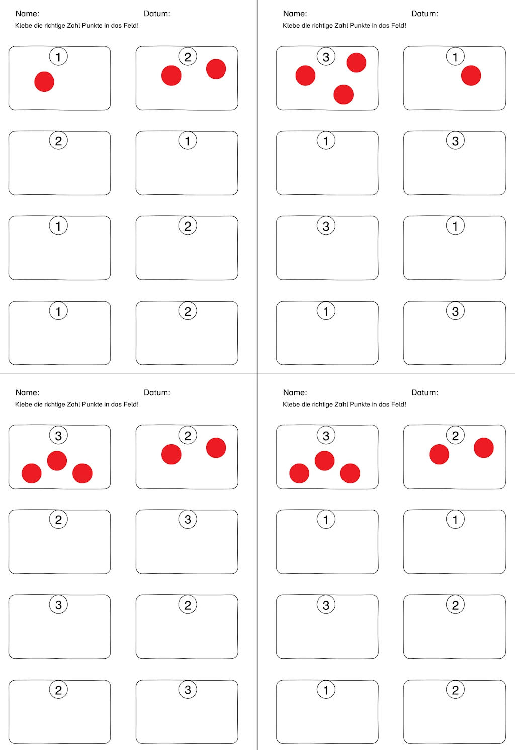 ab punkte kleben mengen 1 3 • Mengen 1 bis 3 - Punkte kleben
