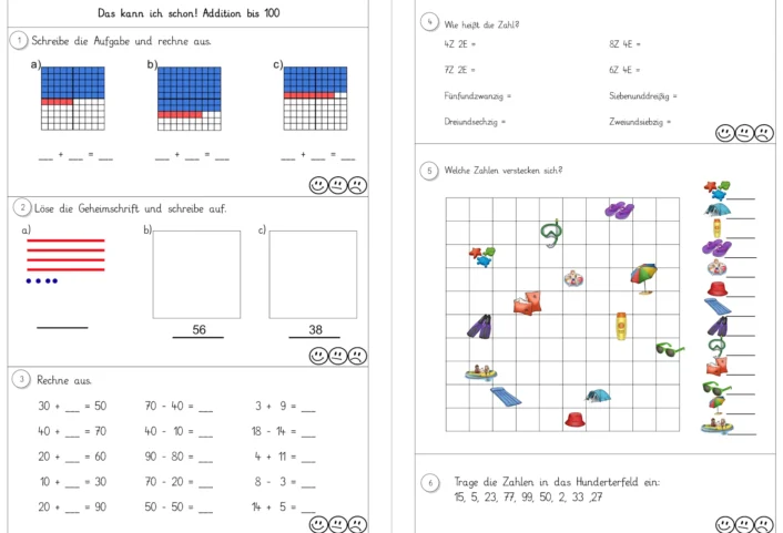 hunderterfeld uebungen zehner und einer • Hunderterfeld und Übungen zur Addition