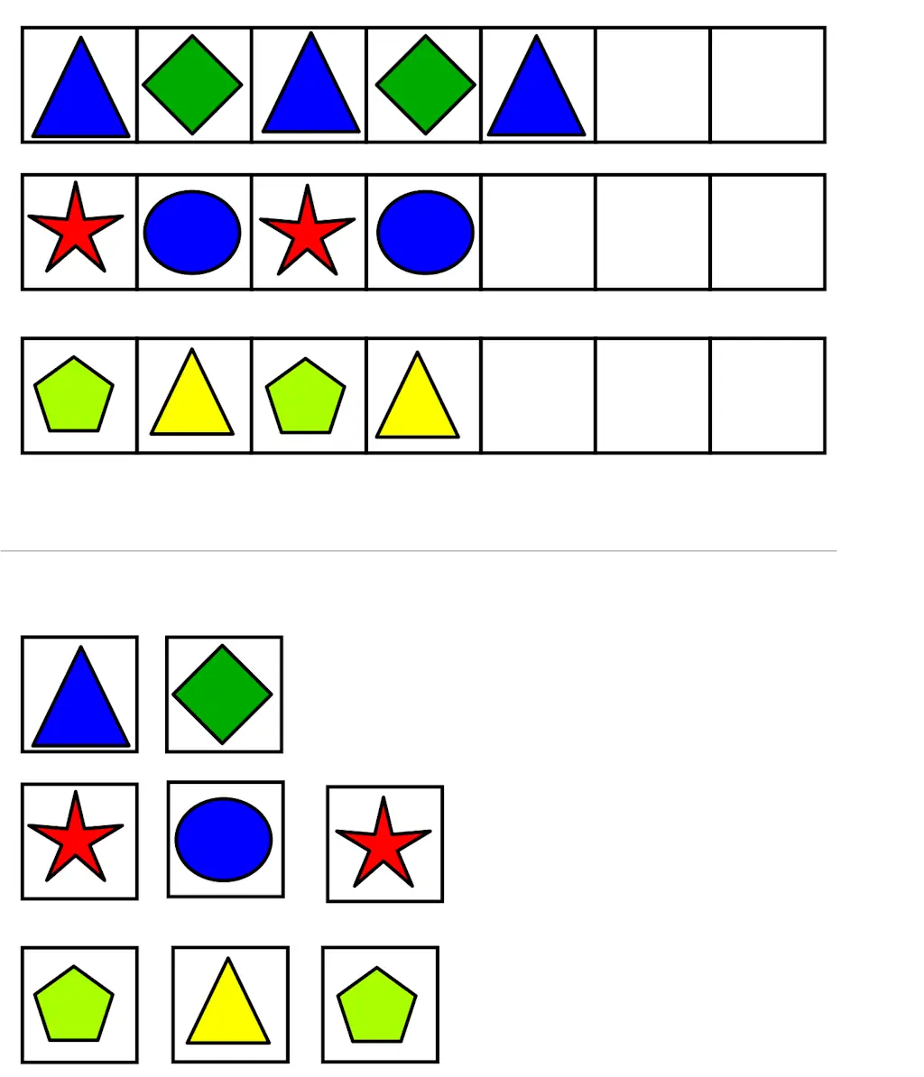 aufgabenmappe reihen fortsetzen &bull; Aufgabenmappe Reihen mit Symbolen und Farben fortsetzen