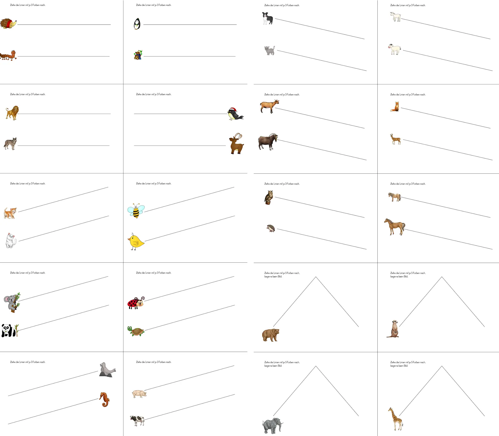 nachspuren gerade linien mit tieren • Einfache Nachspurübungen mit geraden Linien