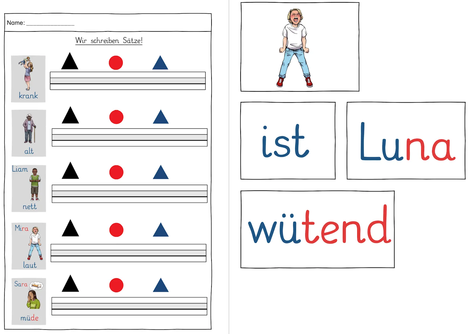 satzbildung dreiwortsaetze montessori • ist-Sätze mit Montessorizeichen