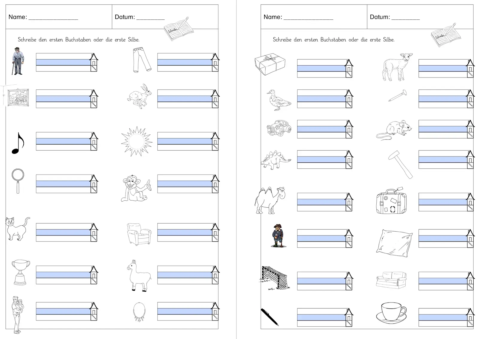 erste silben anfangsbuchstaben schreiben • Anfangsbuchstaben oder erste Silbe zu einem Bild schreiben