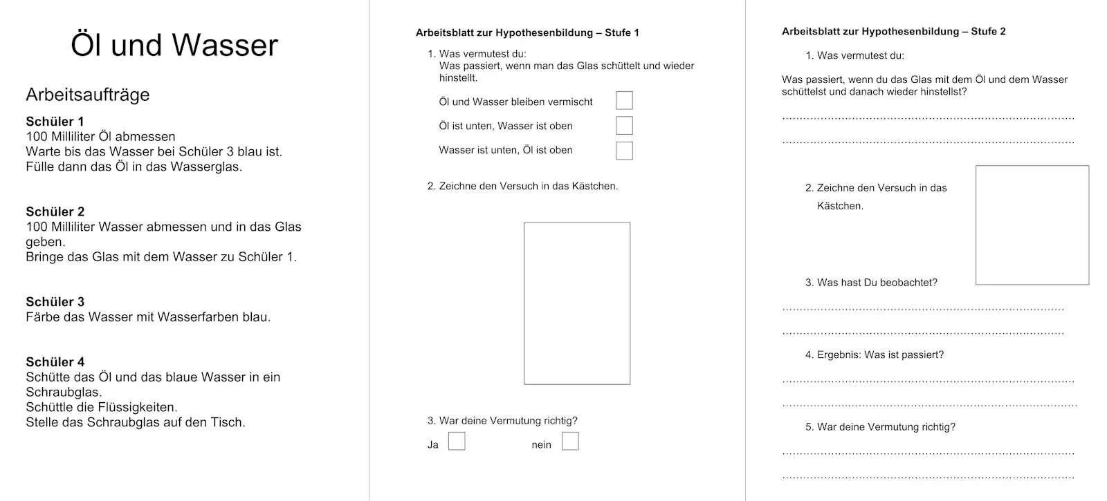 &bull; Experiment zum Mischen von Öl und Wasser