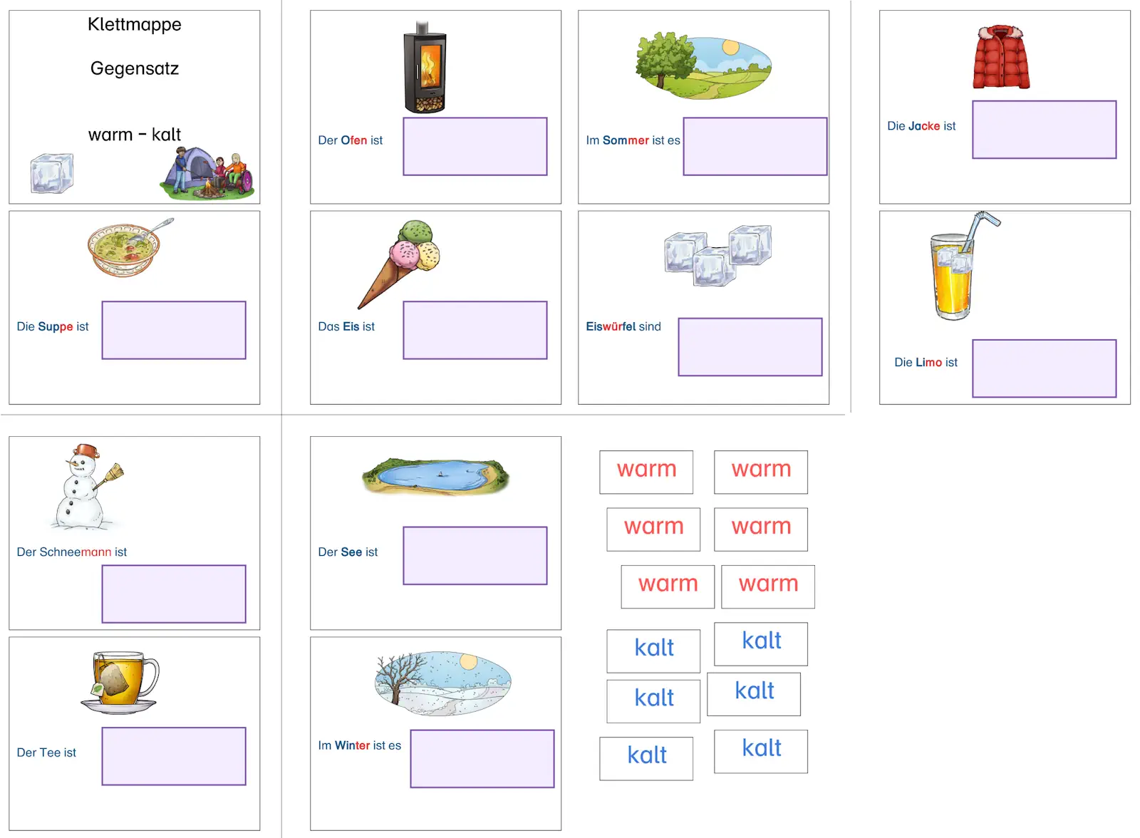 aufgabenmappe warm kalt &bull; Aufgabenmappe Gegensatzpaar warm und kalt