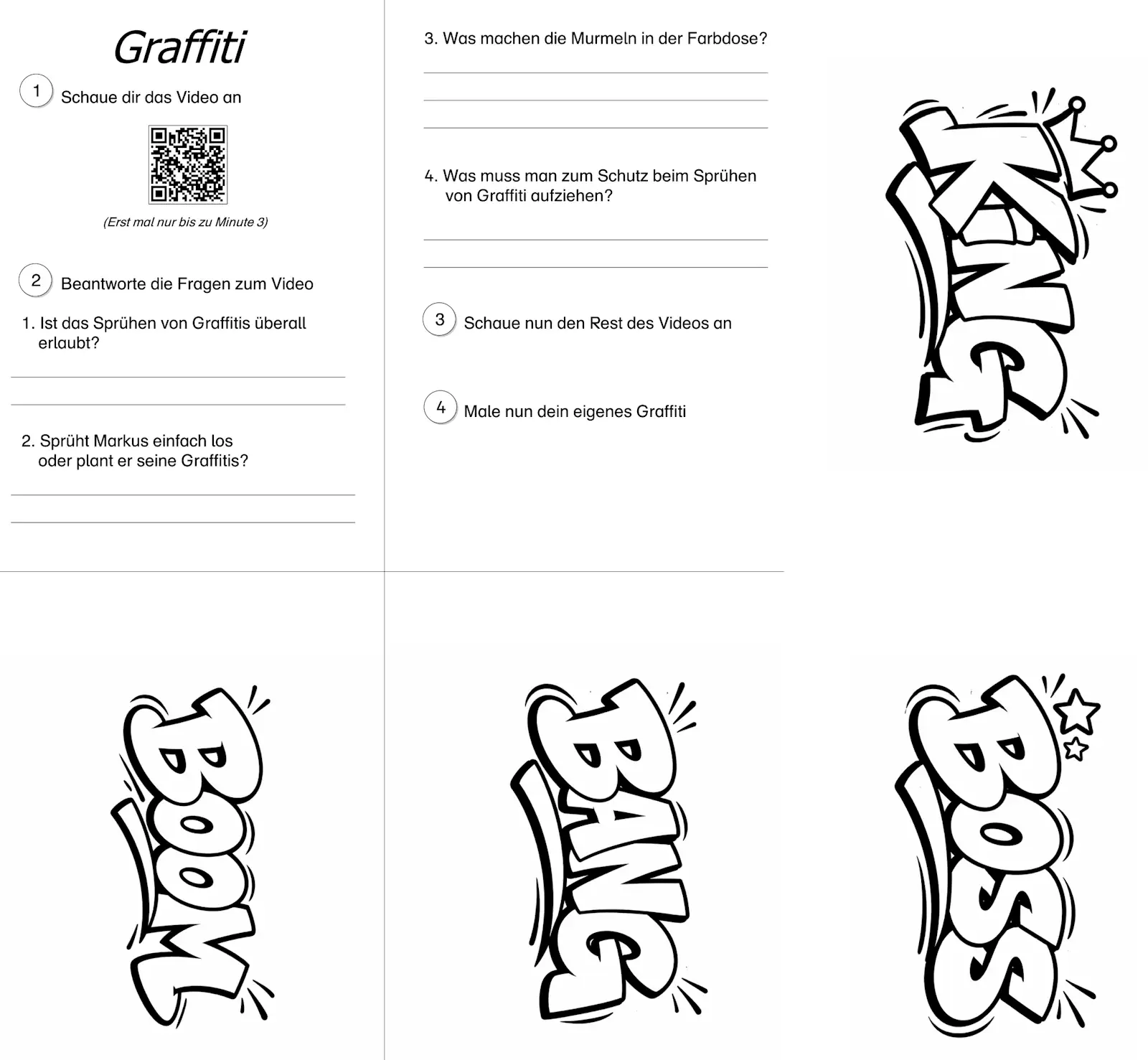 graffiti fragen beantworten und vorlagen &bull; Graffiti: Video anschauen und Fragen beantworten