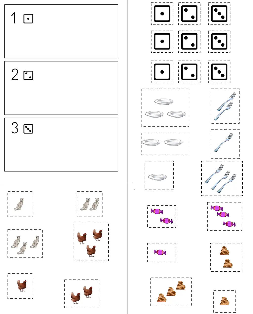 mengen 1 3 ausschneiden &bull; Mengen 1-3 zuordnen