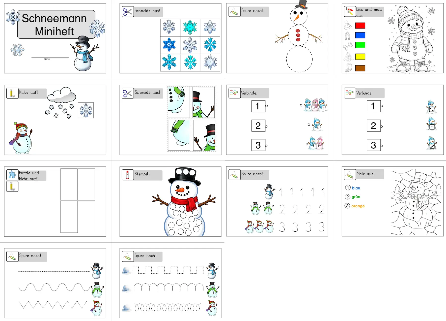 schneemann uebungsheft &bull; Schneemann Übungsheft